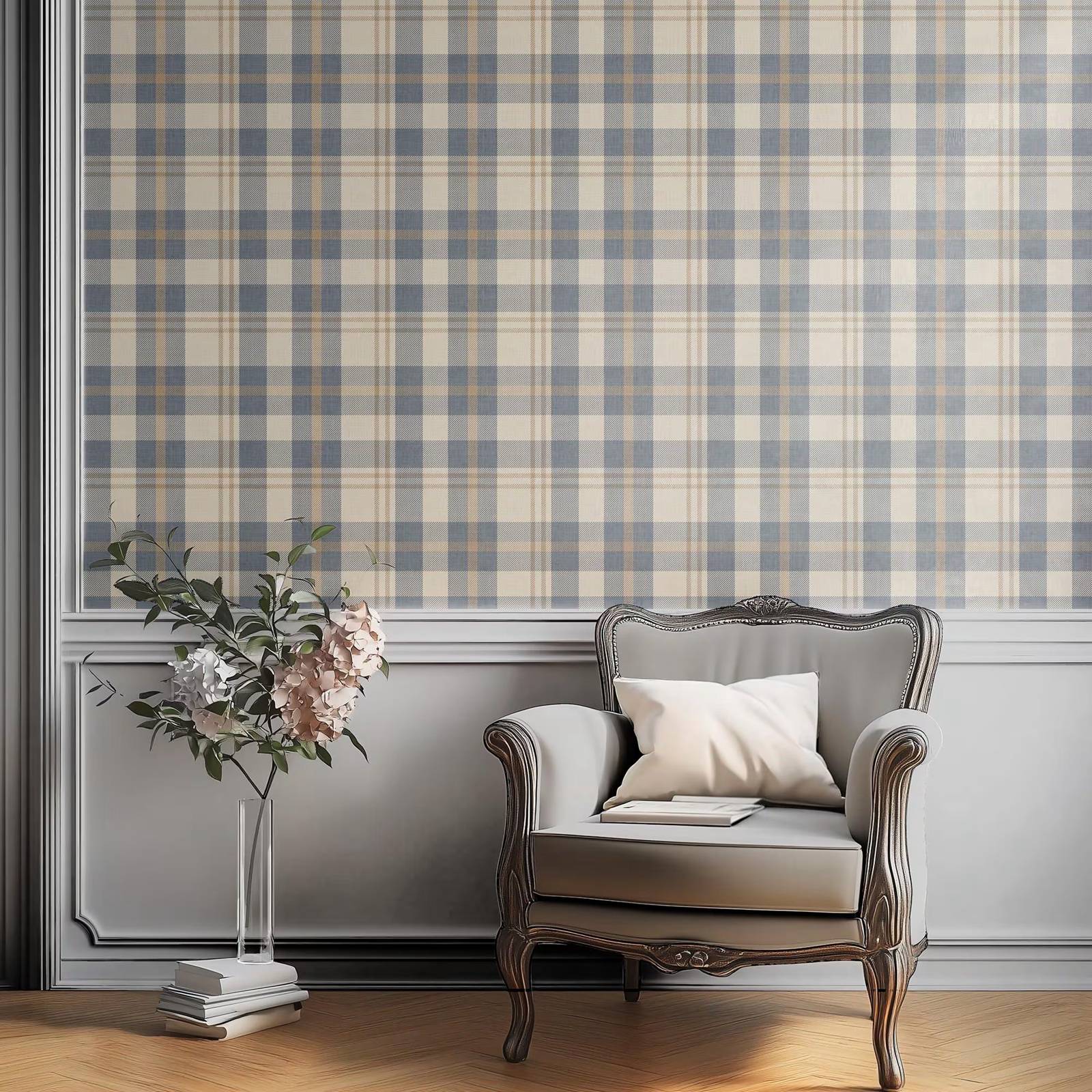 Neutral Blue and Beige Plaid W - огляд і ціна Interior Design Scandinavian