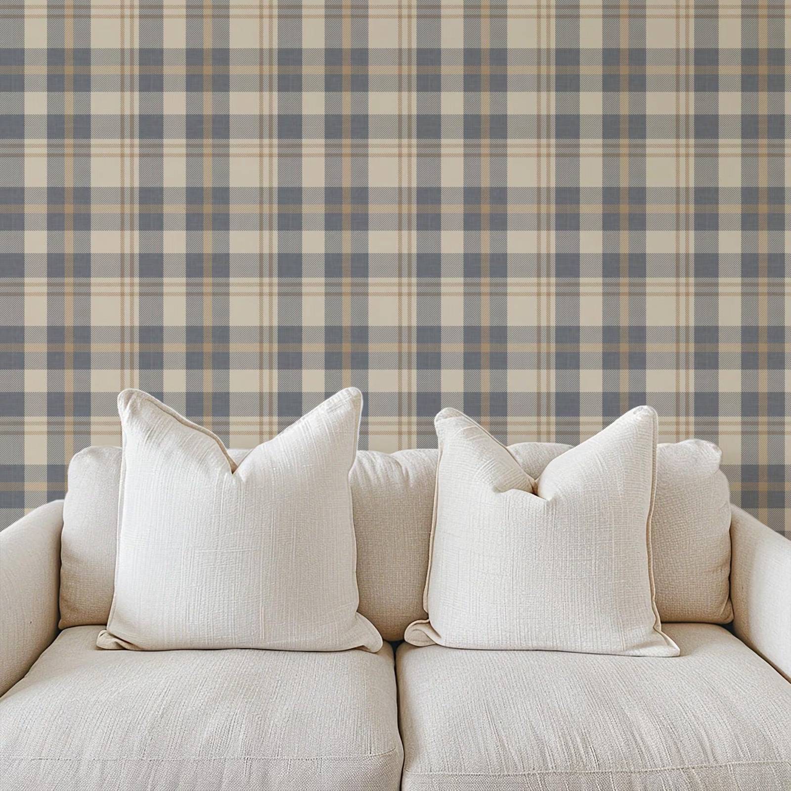Neutral Blue and Beige Plaid W - огляд і ціна Interior Design Scandinavian